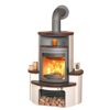 Weißer Kaminofen mit brennendem Feuer