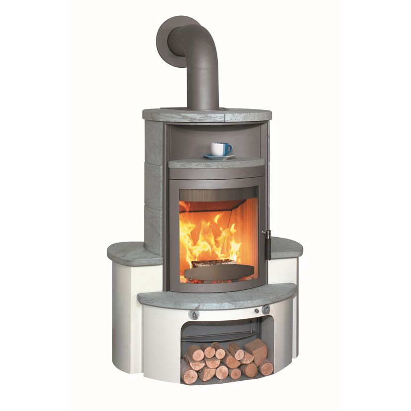 Kaminofen Avenso GT ECOplus mit Naturstein und Brennholzfach