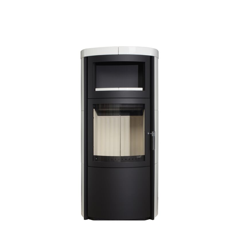 Weißer Kaminofen Vito WW GT8,4 KW mit schwarzer Tür