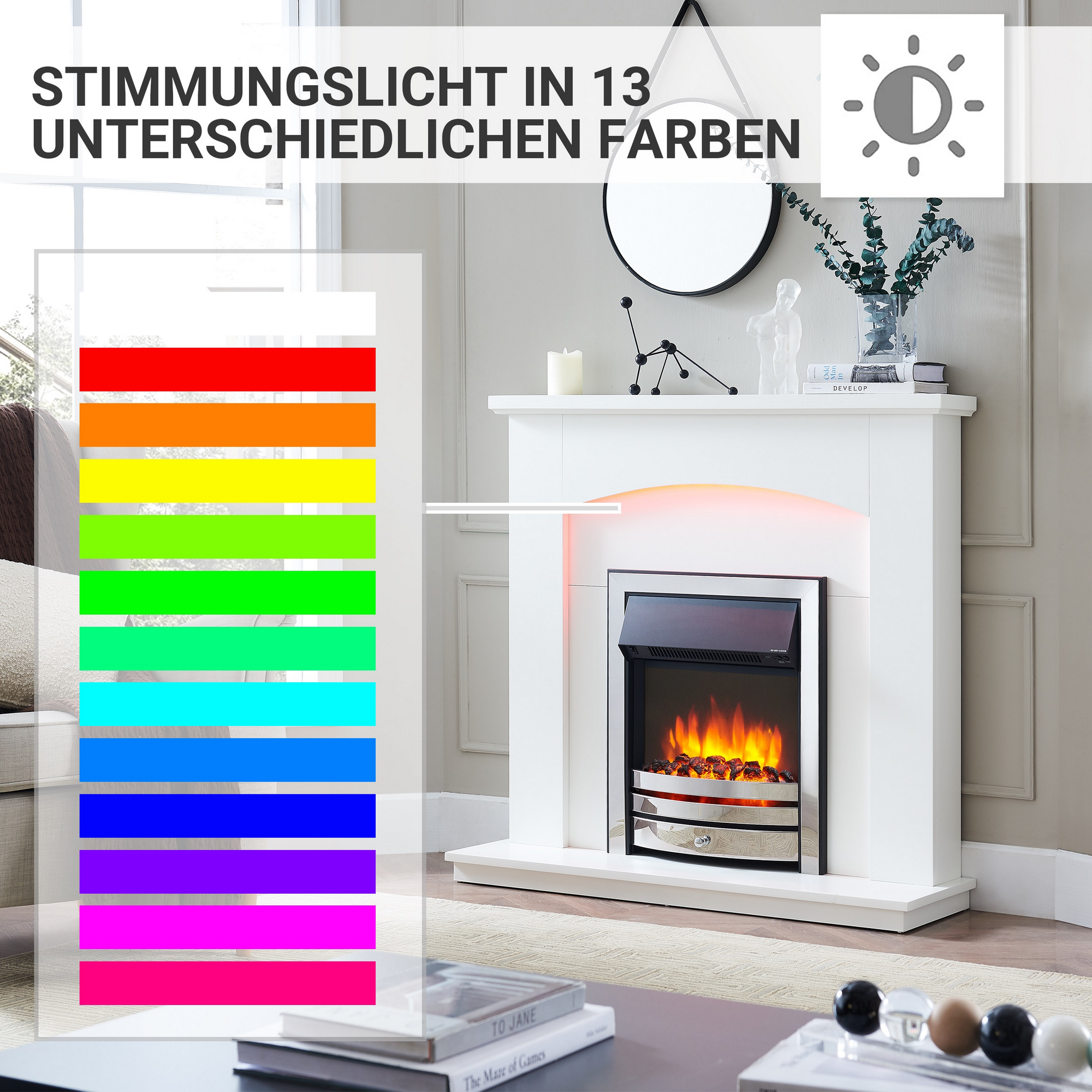 Elektro-Standkamin 'Cosma' chromfarben 2000 W, 3D-Flammeneffekt Fernbedienung 106,8 x 103,3 x 34 cm + product picture
