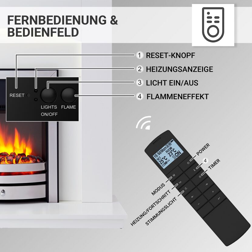 Elektrokamin 'Cosma' chromfarben 2 kW