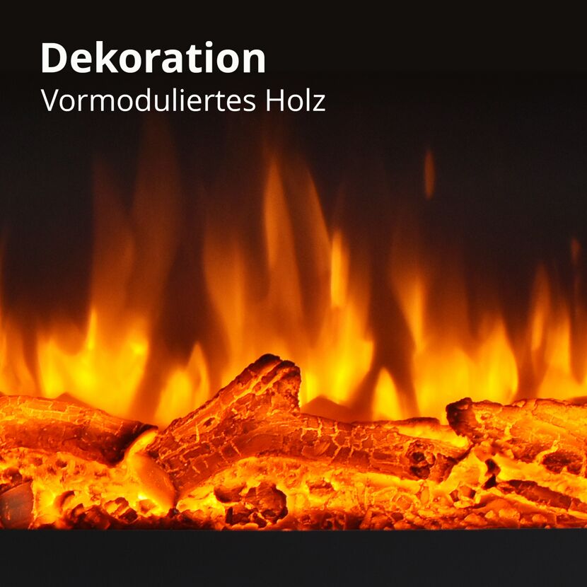 Dekorative, glühende Holzscheite im Elektrokamin Enja