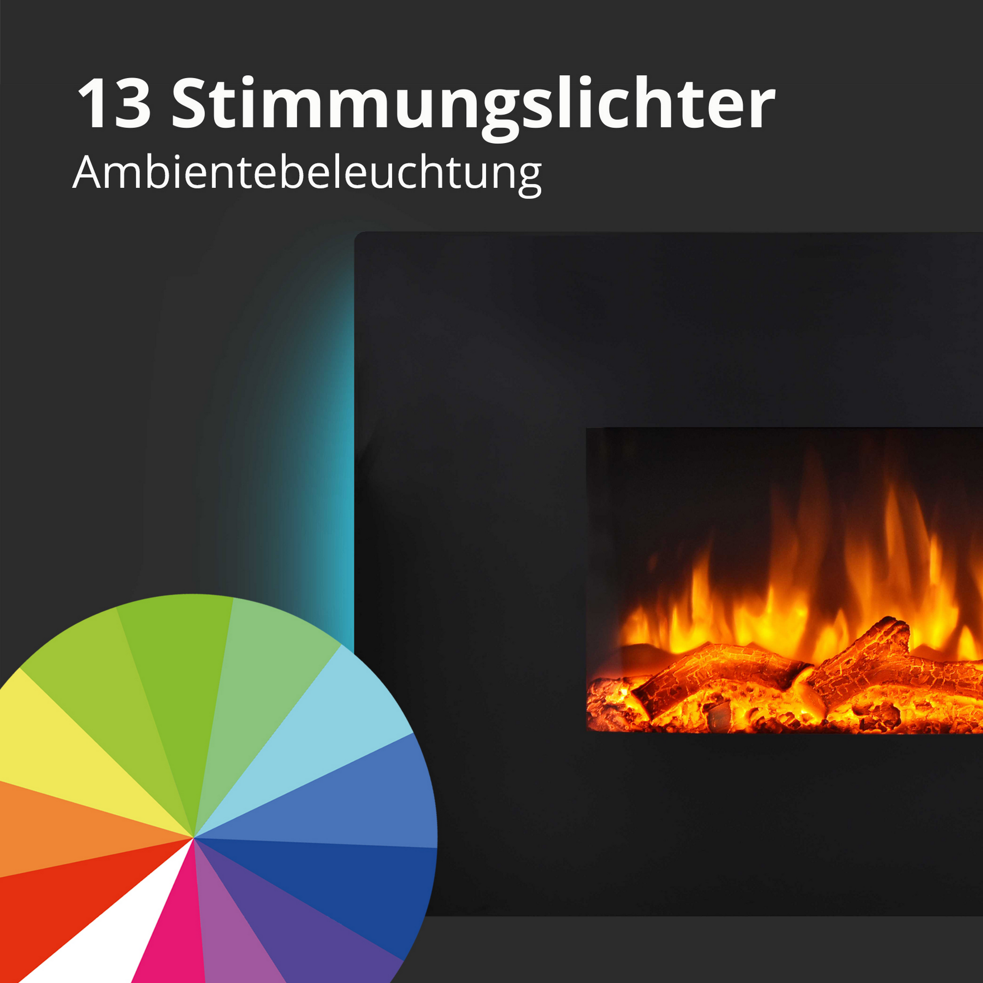 Elektro-Wandkamin 'Enja' schwarz 2000 W, 3D-Flammeneffekt Fernbedienung 58 x 91 x 18 cm + product picture