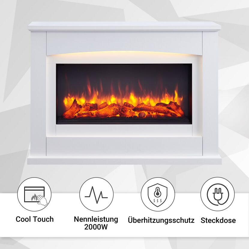 Weißer Elektrokamin mit Flammensimulation