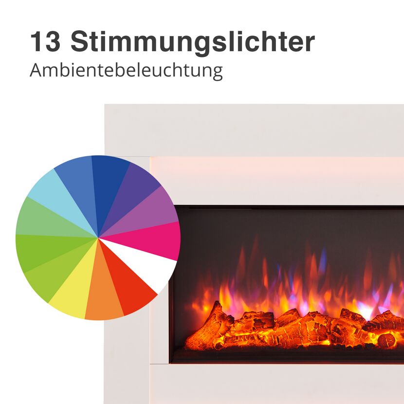 Elektrokamin mit 13 wählbaren Lichtfarben
