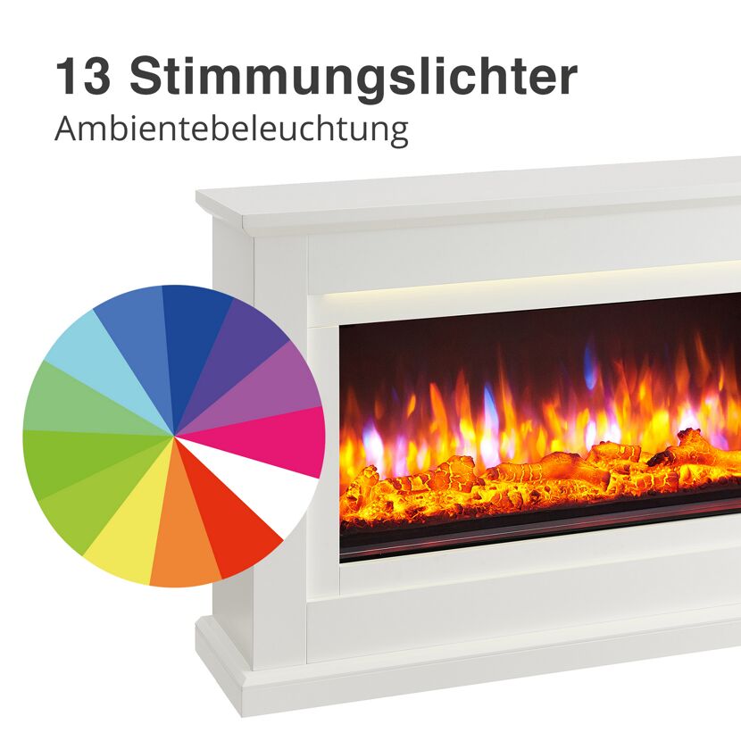 Weißer Elektrokamin mit verschiedenen Farboptionen