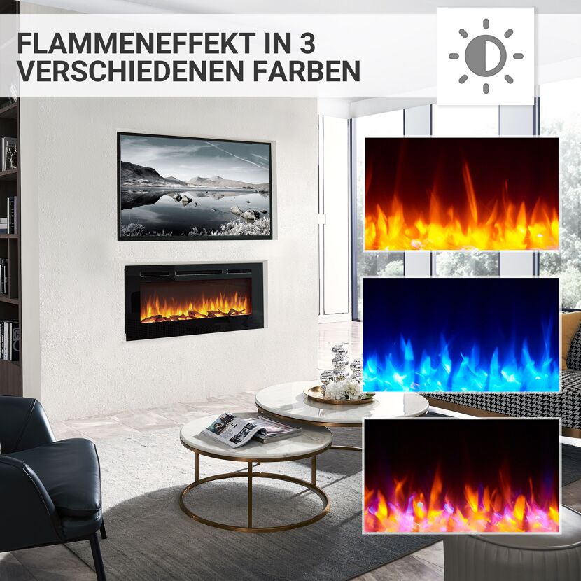 Elektrokamin mit drei verschiedenen Flammenfarben