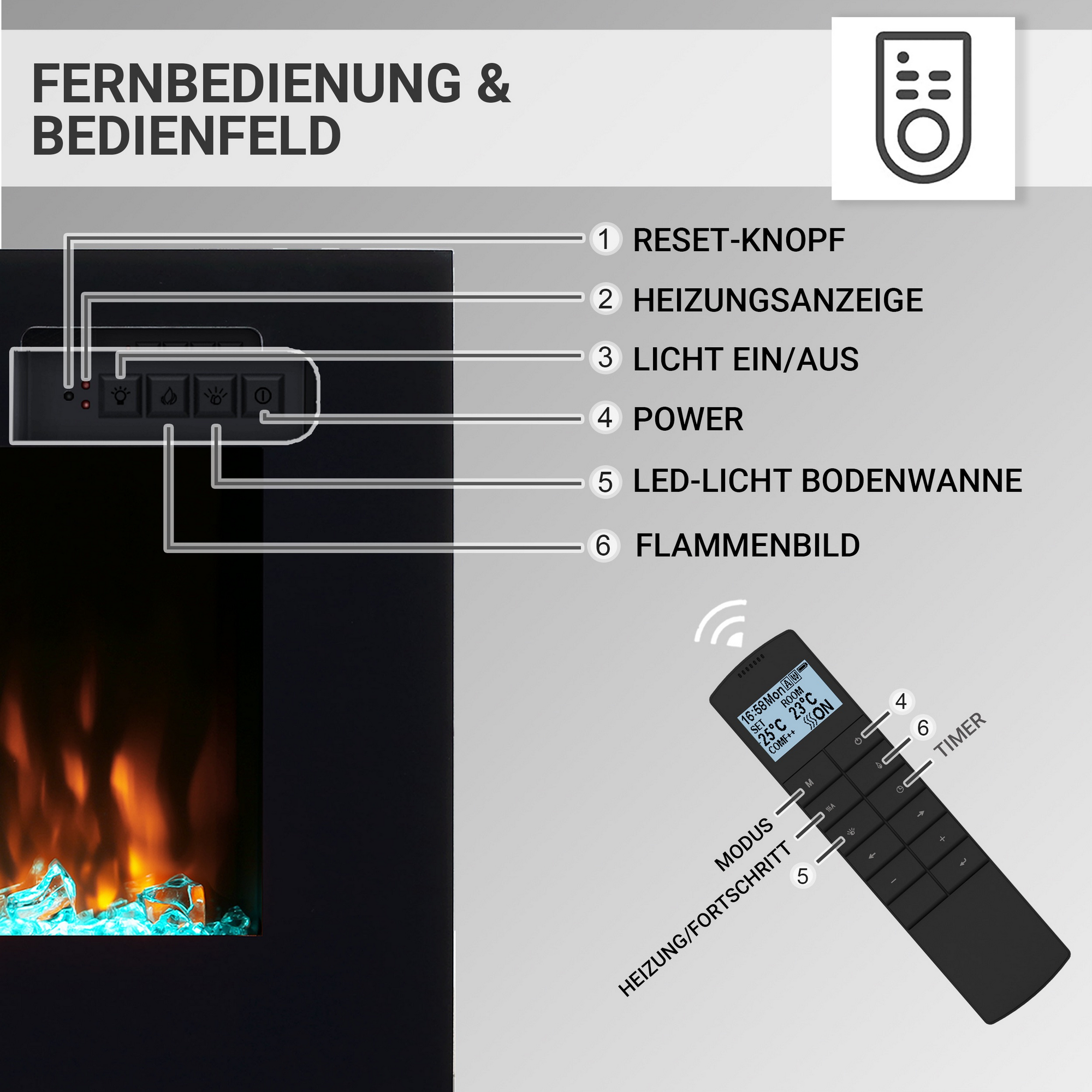 Elektro-Einbaukamin 'Fiamma 40' schwarz 2000 W, 3D-Flammeneffekt Fernbedienung 103 x 51,5 x 14,5 cm + product picture