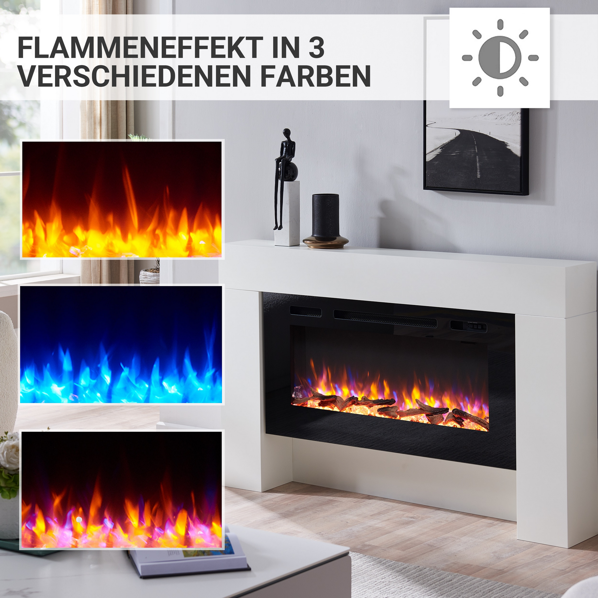 Elektro-Standkamin 'Herkules' weiß 20000 W, 3D-Flammeneffekt Fernbedienung 141 x 88 x 21 cm + product picture