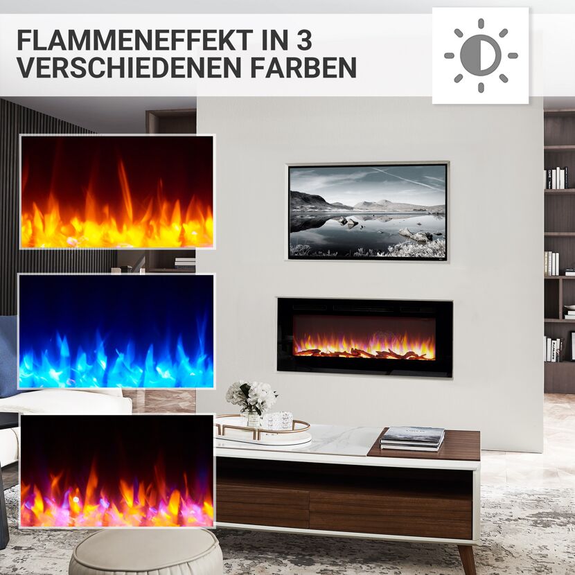 Elektrokamin mit drei verschiedenen Flammenfarben