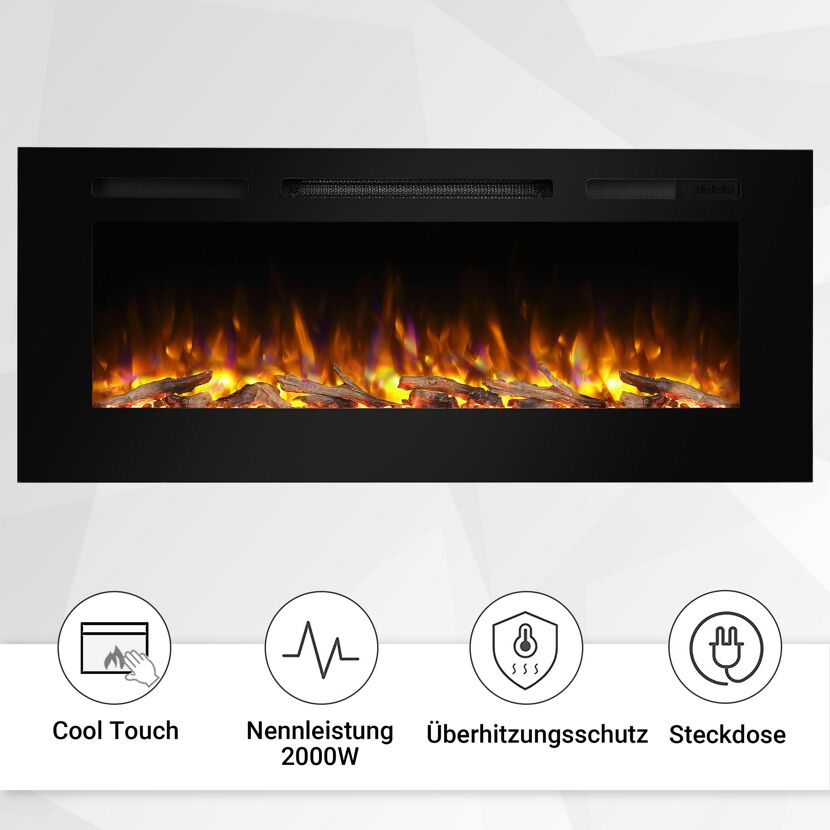 Schwarzer Elektrokamin mit Flammensimulation