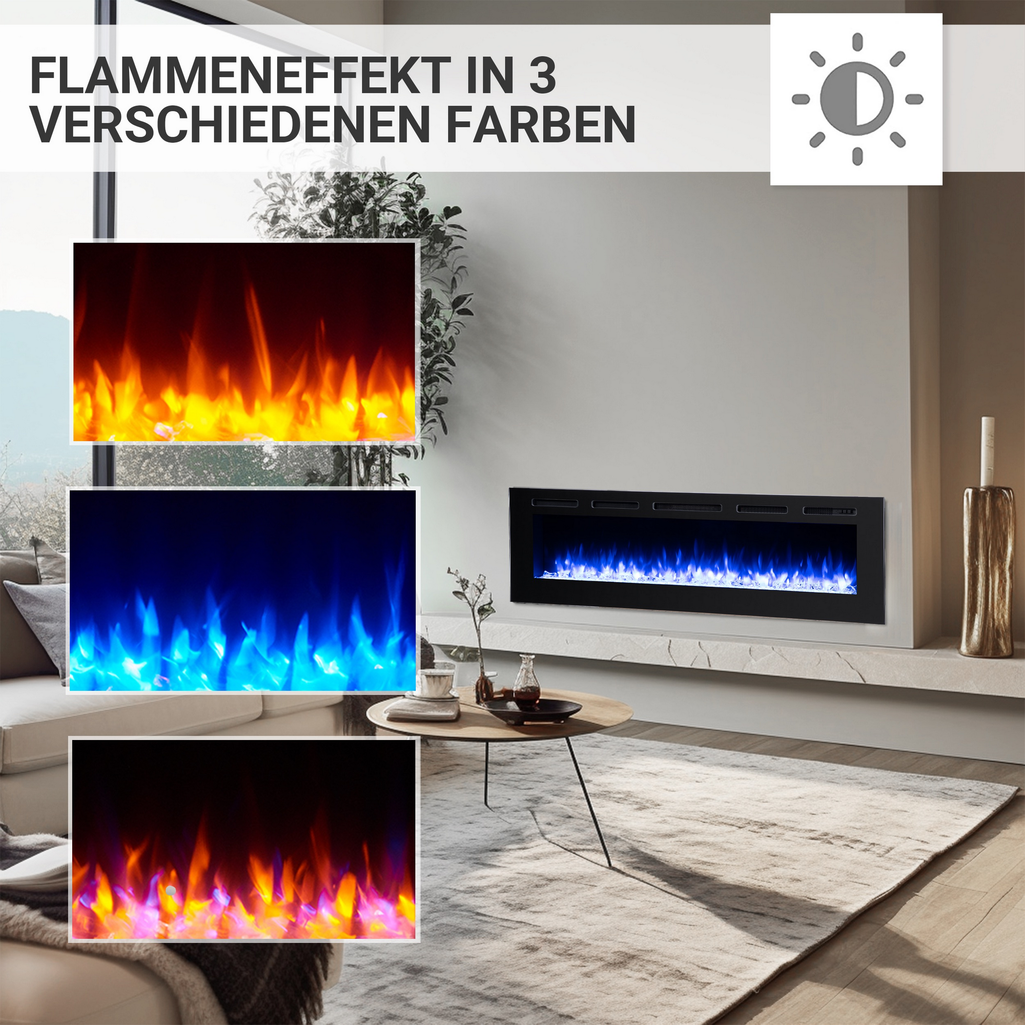 Elektro-Einbaukamin 'Fiamma 68' schwarz 2000 W, 3D-Flammeneffekt Fernbedienung 173 x 51,5 x 14,5 cm + product picture