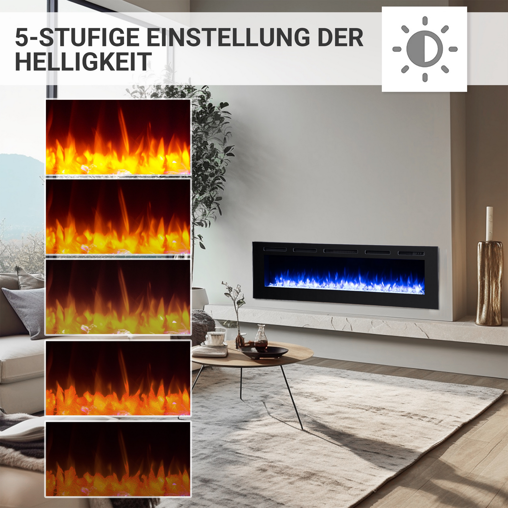 Elektro-Einbaukamin 'Fiamma 68' schwarz 2000 W, 3D-Flammeneffekt Fernbedienung 173 x 51,5 x 14,5 cm + product picture