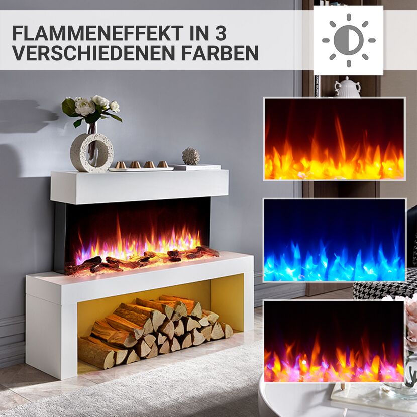 Elektrokamin mit drei verschiedenen Flammenfarben