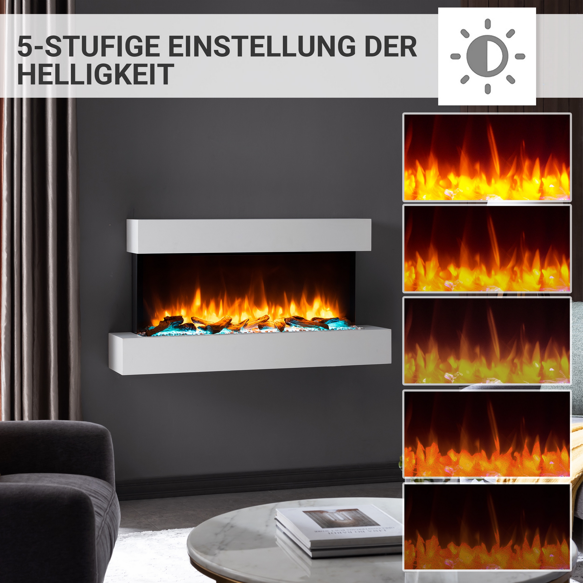 Elektro-Wandkamin 'Ignis' weiß 2000 W, 3D-Flammeneffekt Fernbedienung110 x 57,3 x 25 cm + product picture