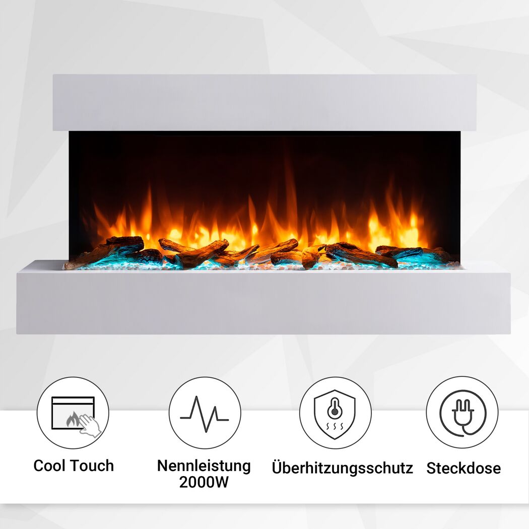 Weißer Elektrokamin mit Deko-Holz