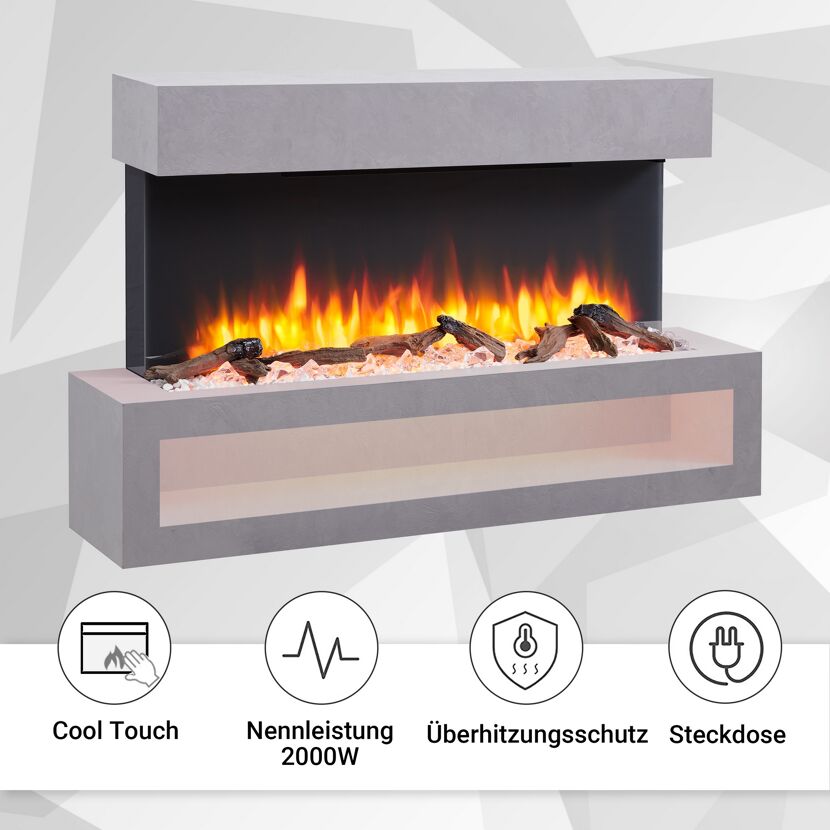 Elektrischer Wandkamin mit Deko-Holz