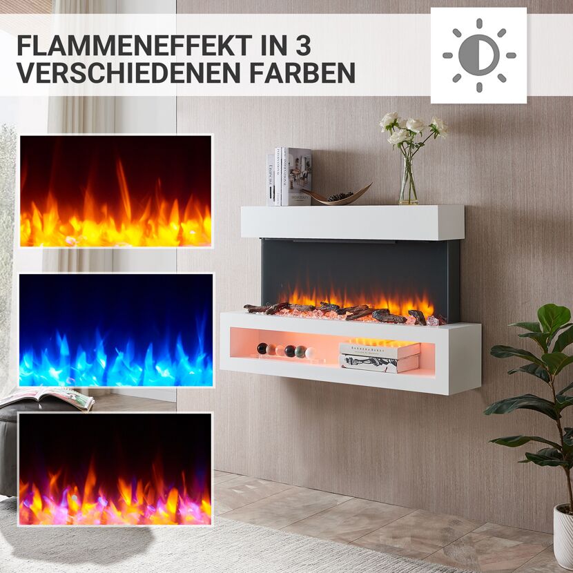 Elektrokamin mit drei verschiedenen Flammenfarben