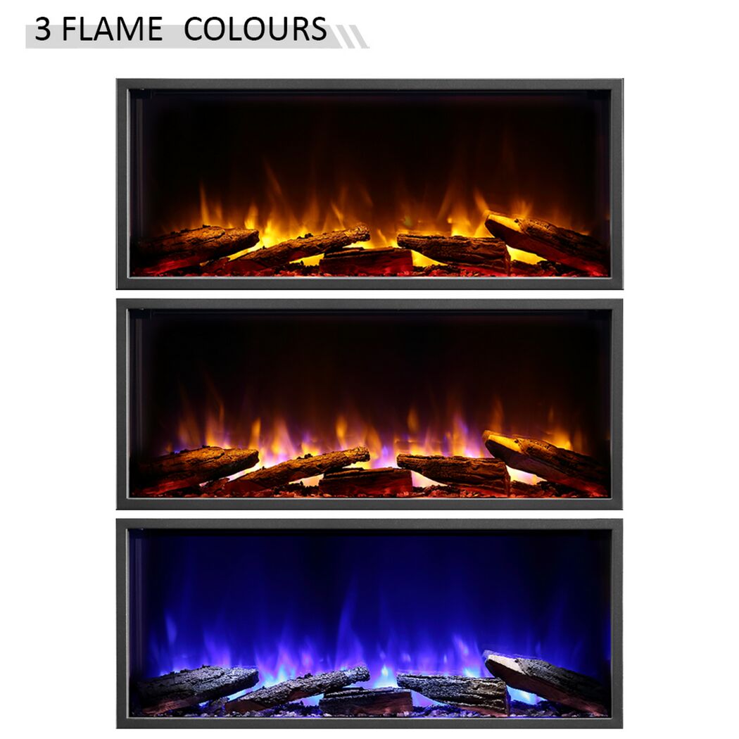 Elektrokamin mit drei verschiedenen Flammenfarben