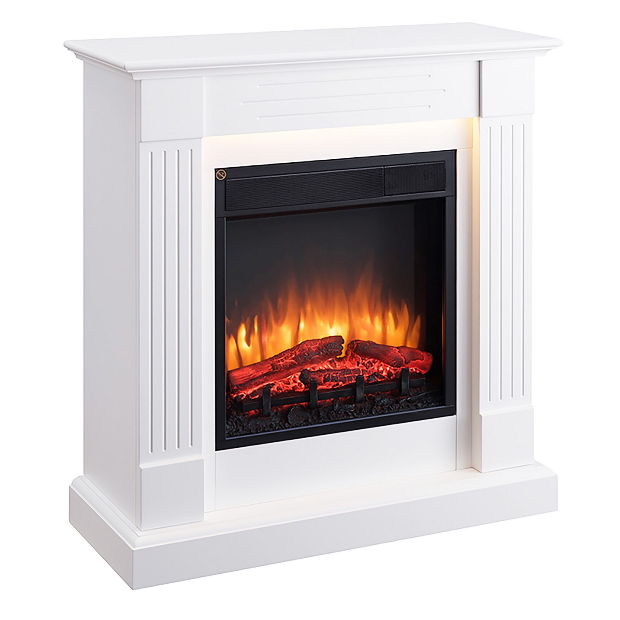 Weißer Elektrokamin mit Flammen