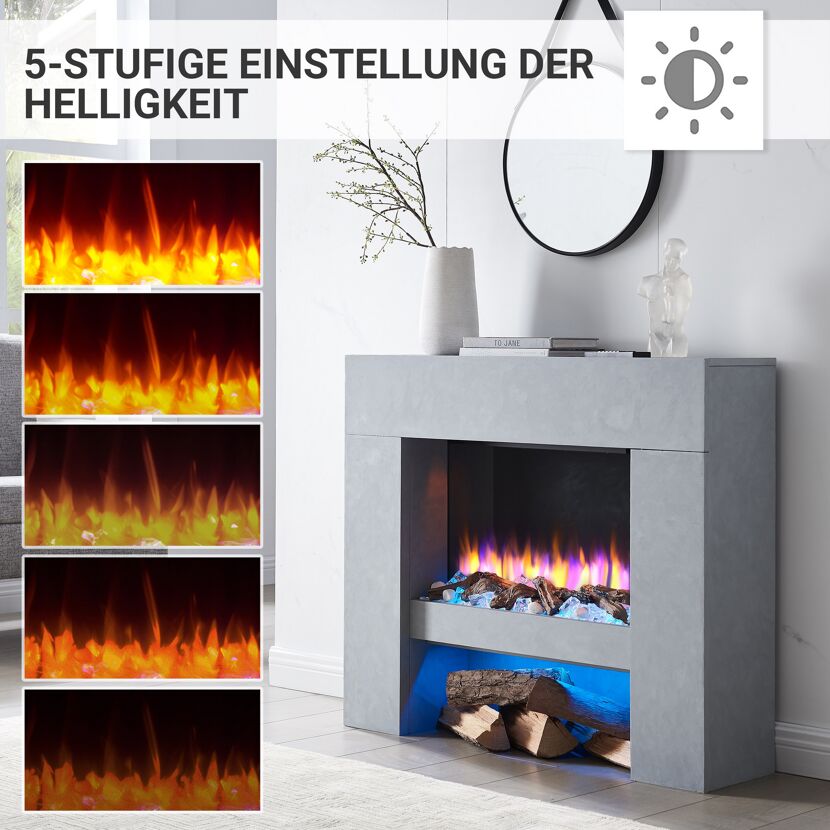 Elektrischer Kamin mit verschiedenen Helligkeitsstufen