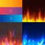 Vier Bilder mit verschiedenen Flammenfarben