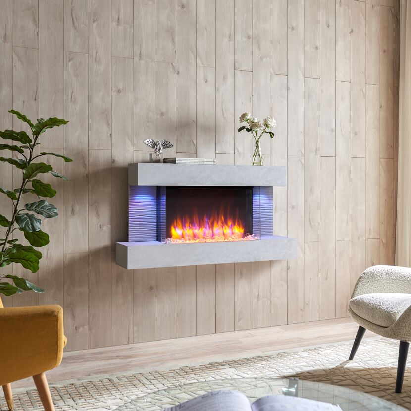 Elektrischer Wandkamin mit Deko-Steinen
