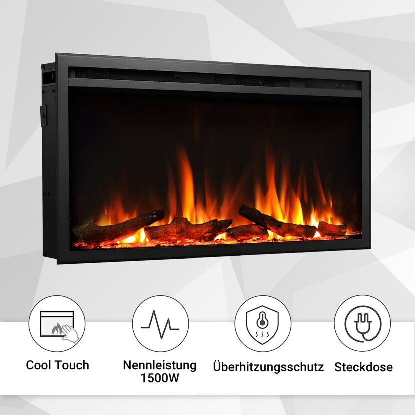 Schwarzer Elektrokamin mit Flammensimulation