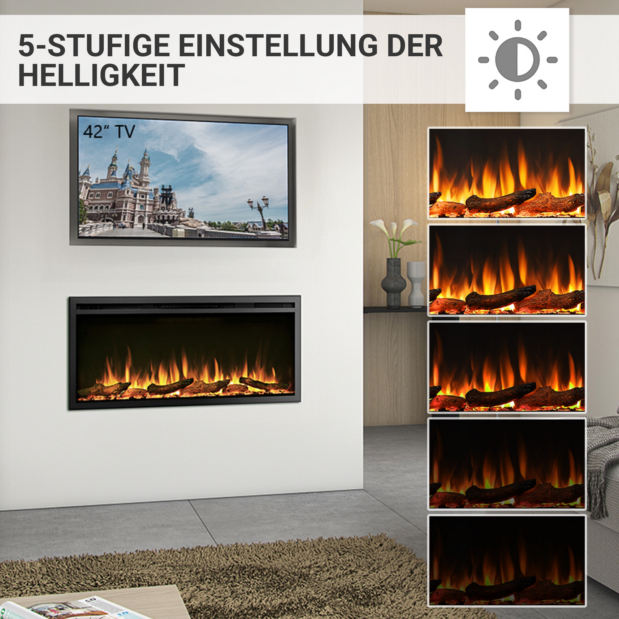 Elektro-Einbaukamin 'Atalanta 40' schwarz 1500 W, Wifi 3D-Flammeneffekt Fernbedienung 101,6 x 48 x 14,7 cm + product picture