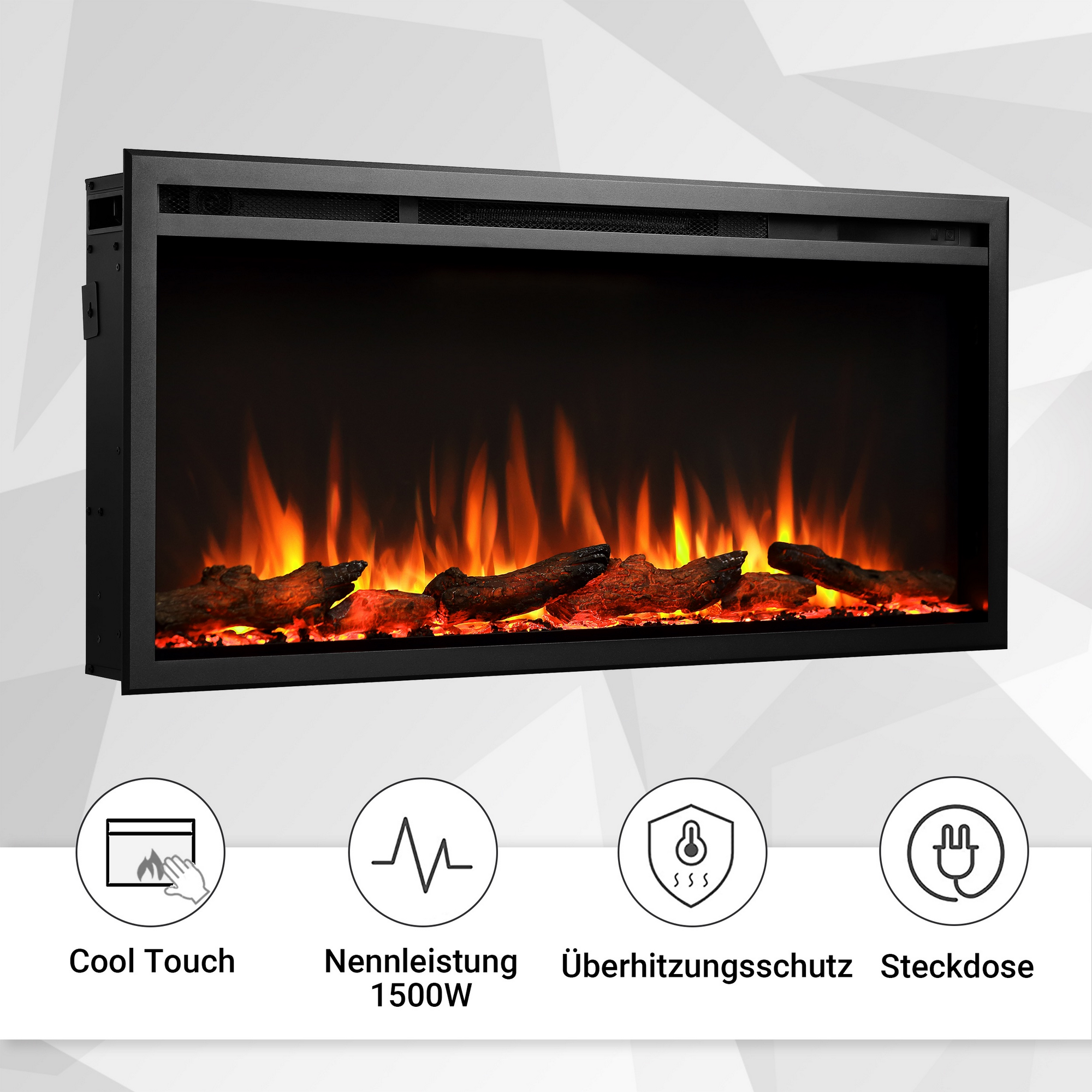 Elektro-Einbaukamin 'Atalanta 40' schwarz 1500 W, Wifi 3D-Flammeneffekt Fernbedienung 101,6 x 48 x 14,7 cm + product picture