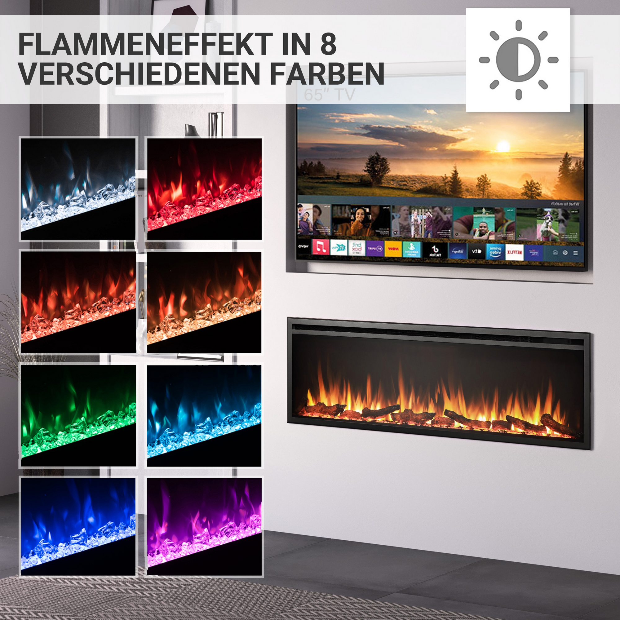 Elektro-Einbaukamin 'Atalanta 60' schwarz 1500 W, Wifi 3D-Flammeneffekt Fernbedienung 152,4 x 48 x 14,7 cm + product picture