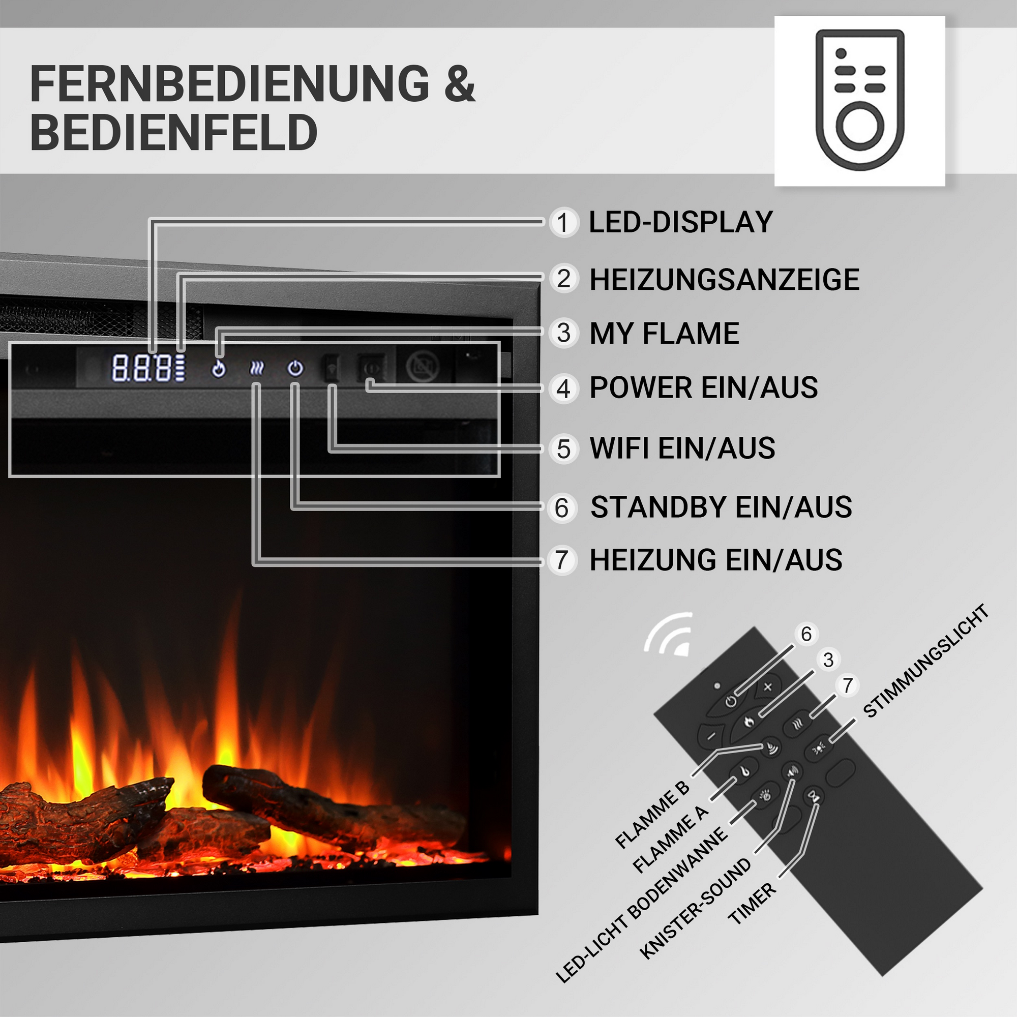 Elektro-Einbaukamin 'Atalanta 60' schwarz 1500 W, Wifi 3D-Flammeneffekt Fernbedienung 152,4 x 48 x 14,7 cm + product picture
