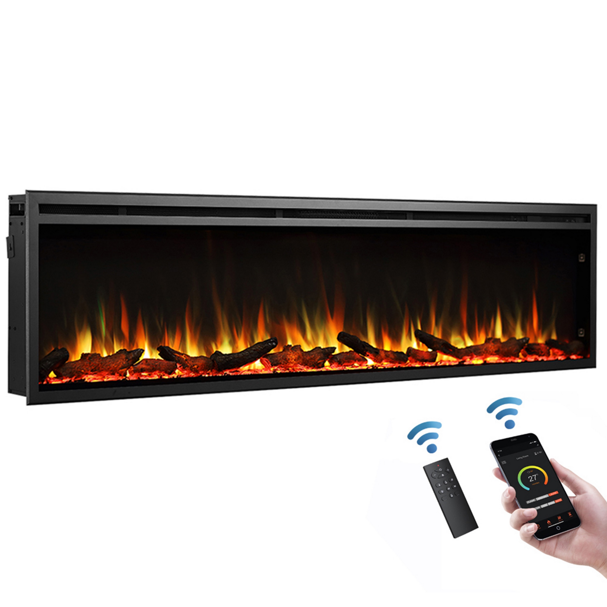 Elektro-Einbaukamin 'Atalanta 72' schwarz 1500 W, Wifi 3D-Flammeneffekt Fernbedienung 183 x 48 x 14,7 cm + product picture