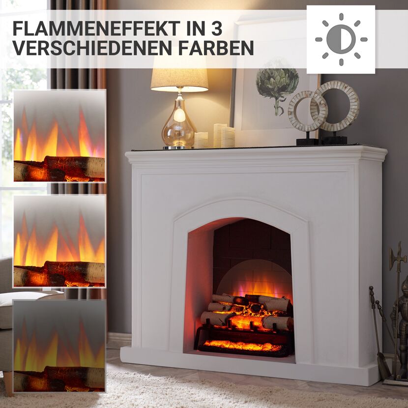 Weißer Elektrokamin mit drei Flammenfarben