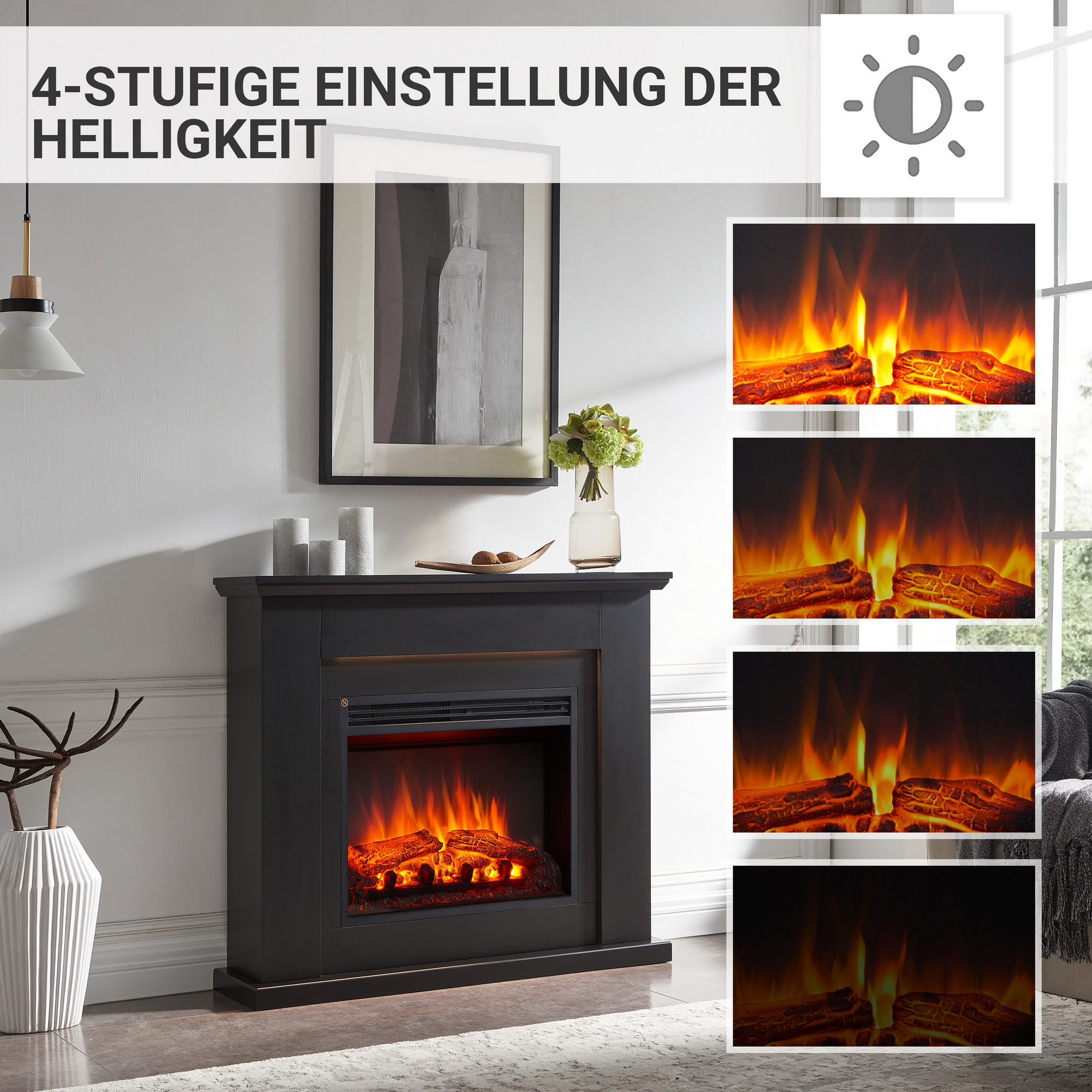 Elektro-Standkamin 'Hektor' schwarz 2000 W, 3D-Flammeneffekt Fernbedienung 101 x 88,3 x 25 cm + product picture