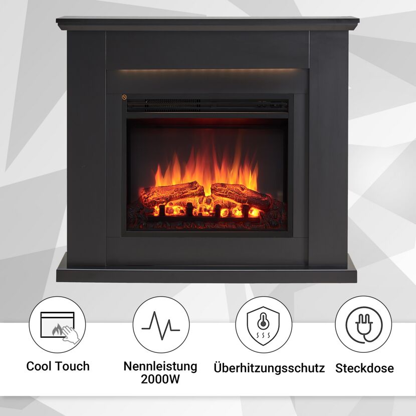 Schwarzer Elektrokamin mit Flammensimulation