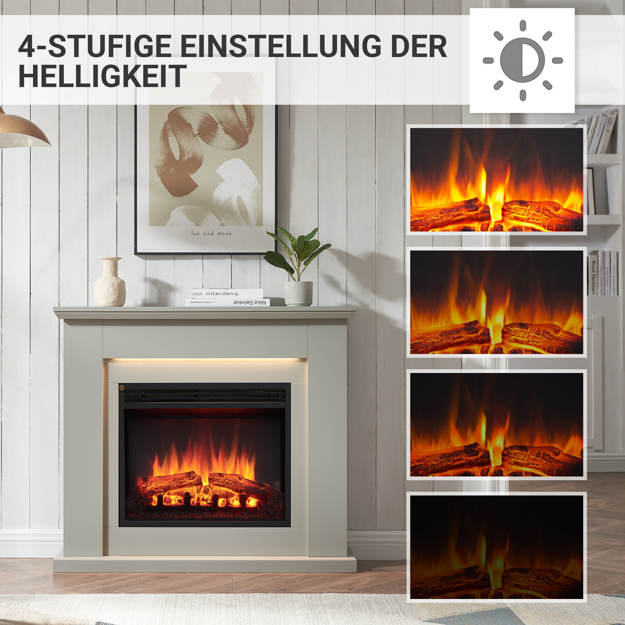 Elektro-Standkamin 'Hektor' grau 2000 W, 3D-Flammeneffekt Fernbedienung 101 x 88,3 x 25 cm + product picture