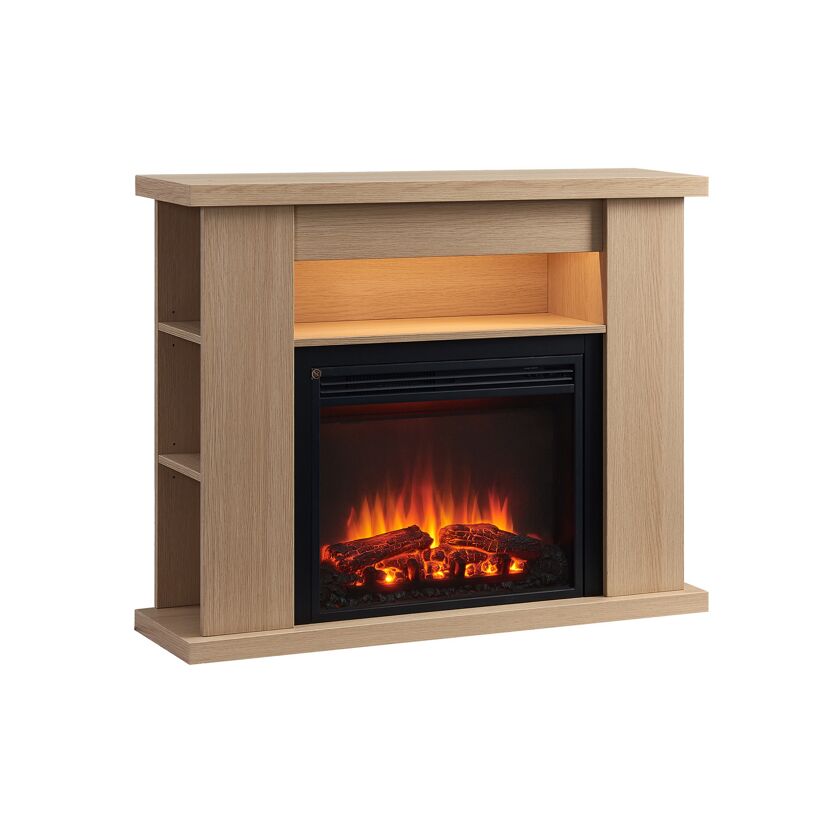 Elektrischer Kamin mit Holzoptik und Flammeneffekt