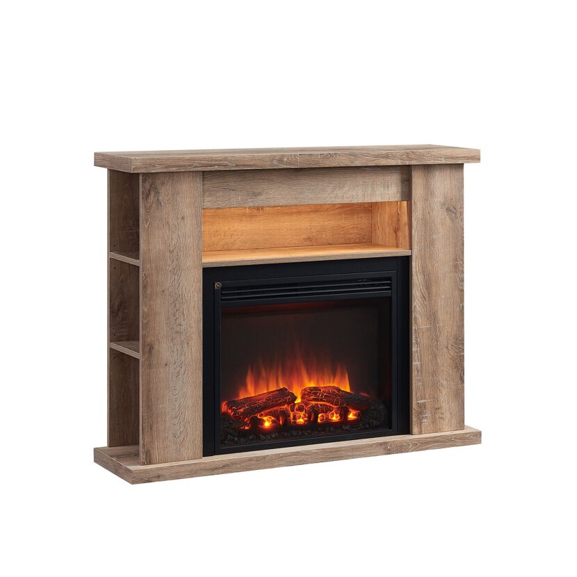 Elektrischer Kamin aus Holz mit Flammen