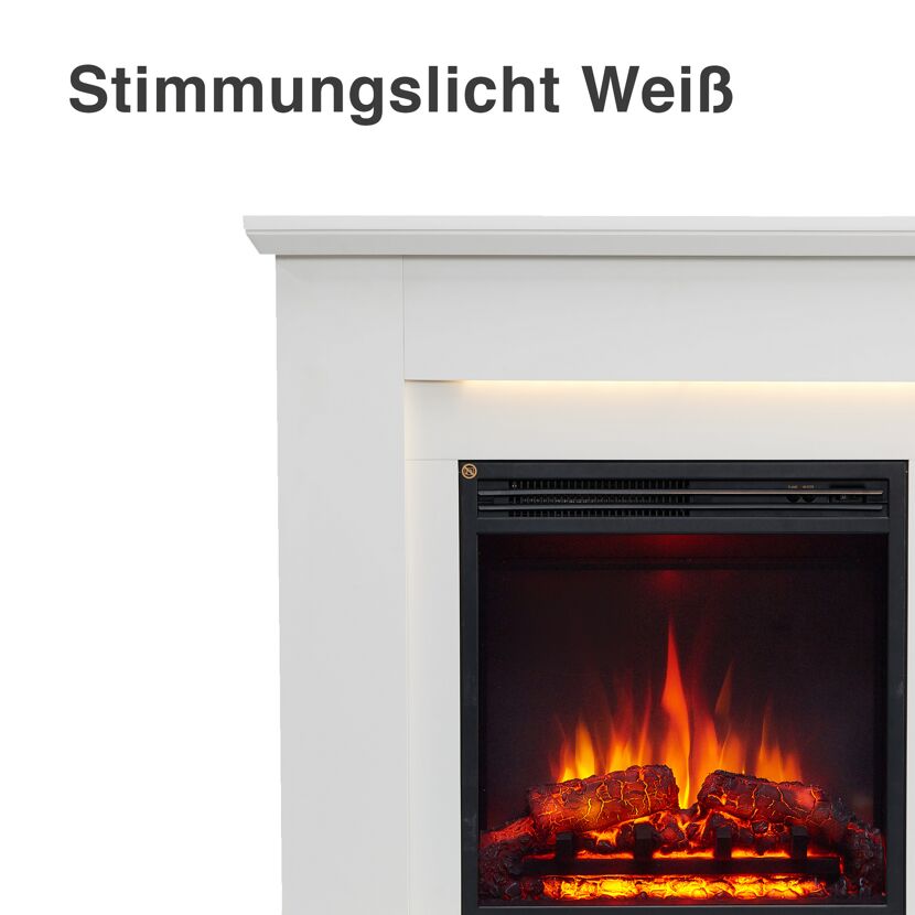 Weißer Elektrokamin mit Flammen