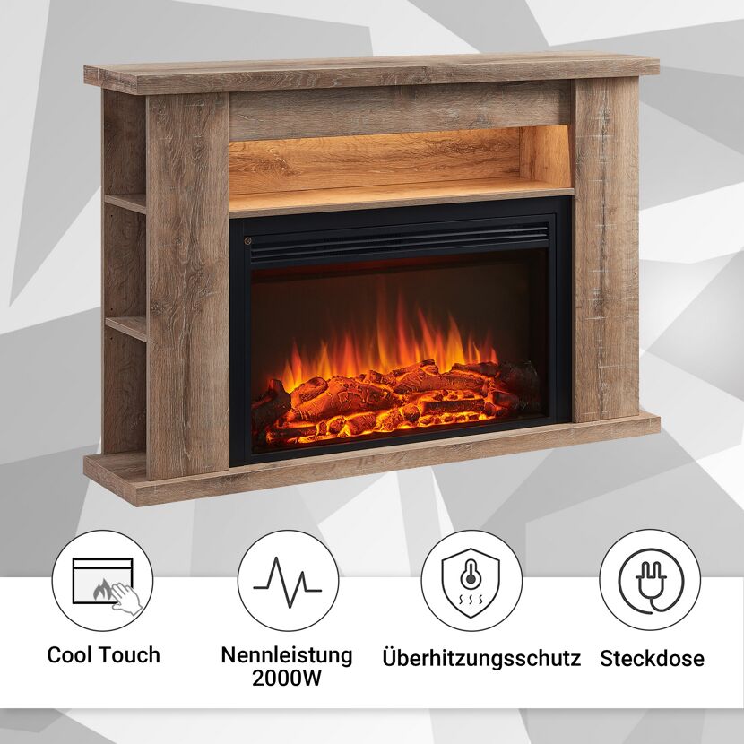Elektrischer Kamin mit Holzdekor und Flammensimulation