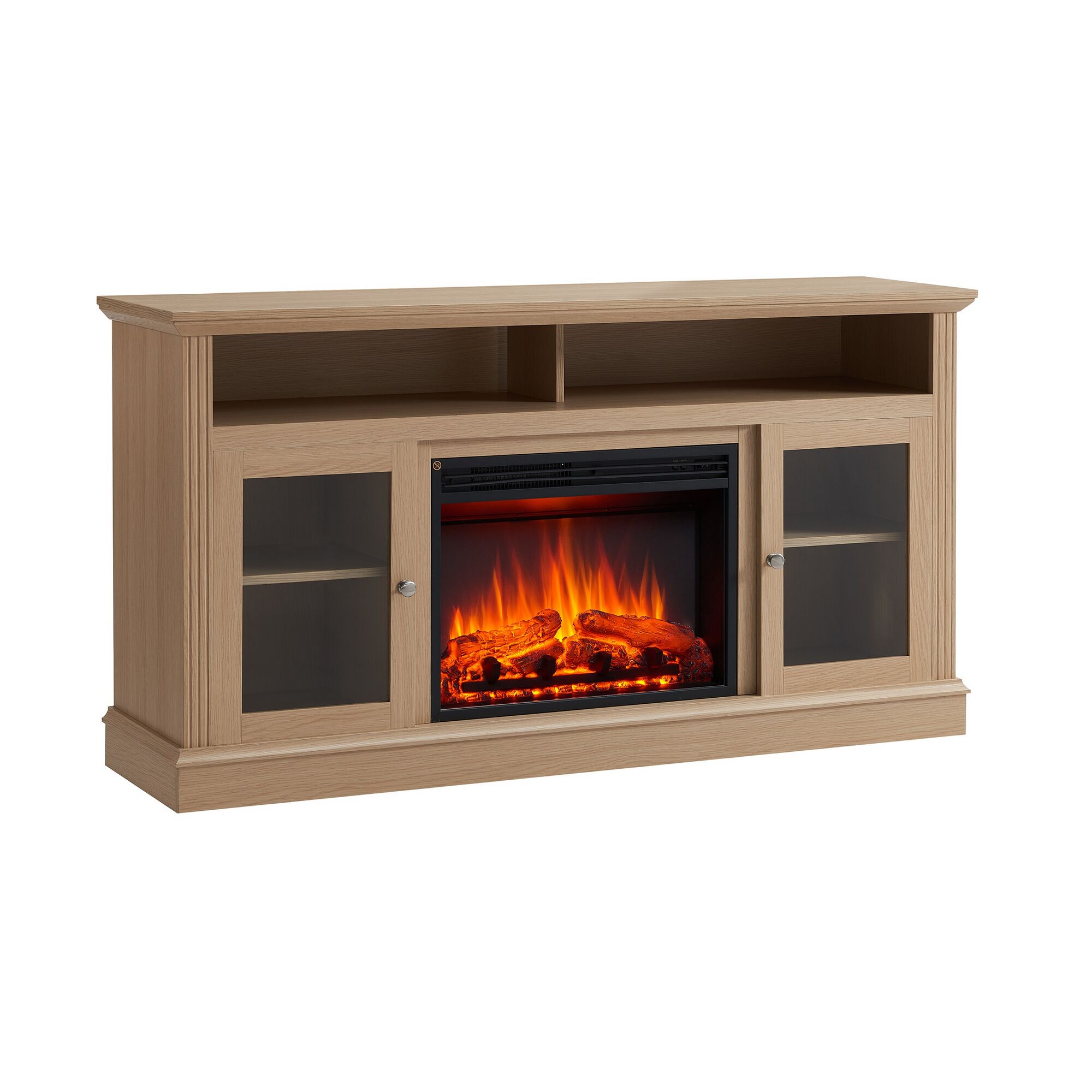 Hölzerner TV-Schrank mit integriertem Kamin