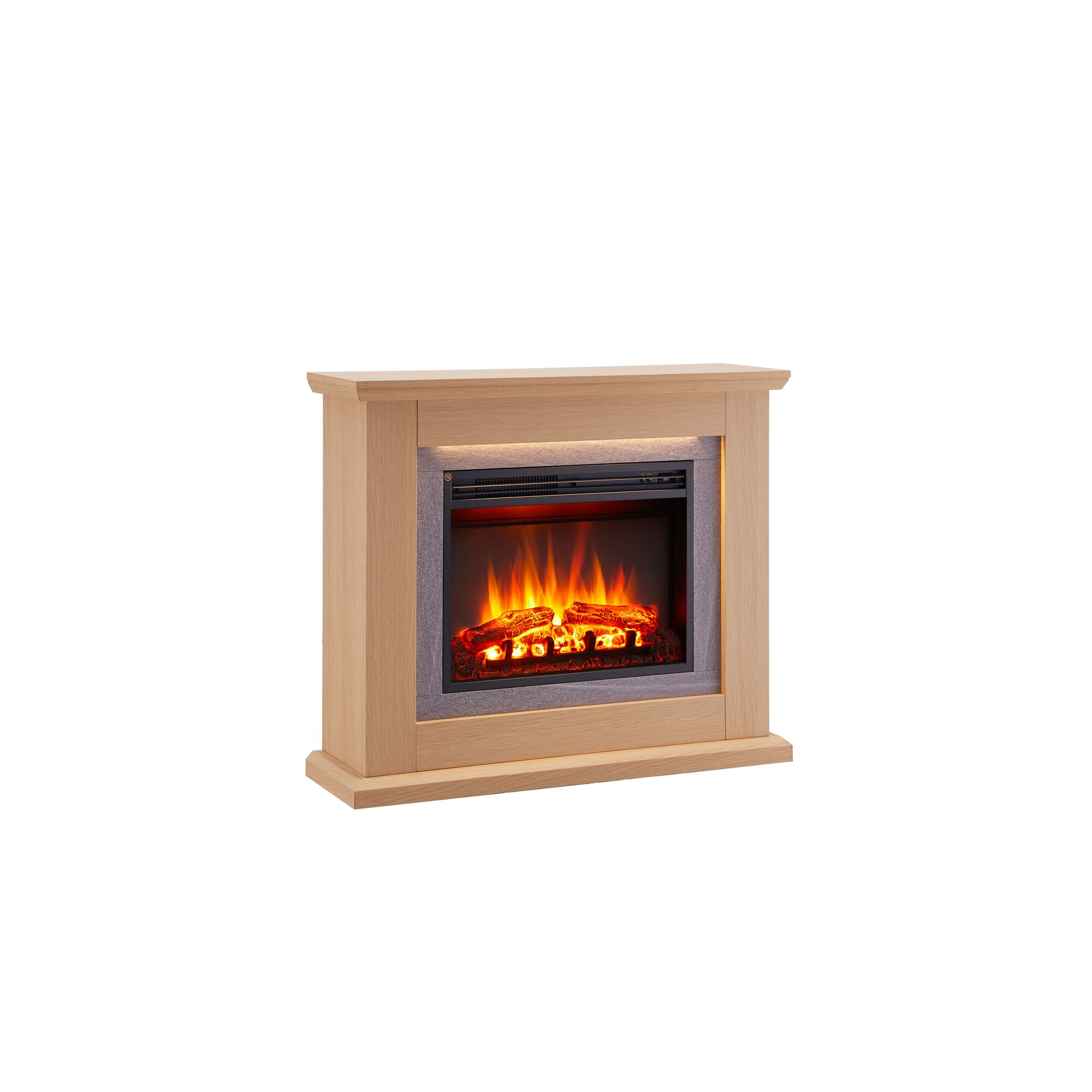 Elektrokamin aus Holz mit Flammen