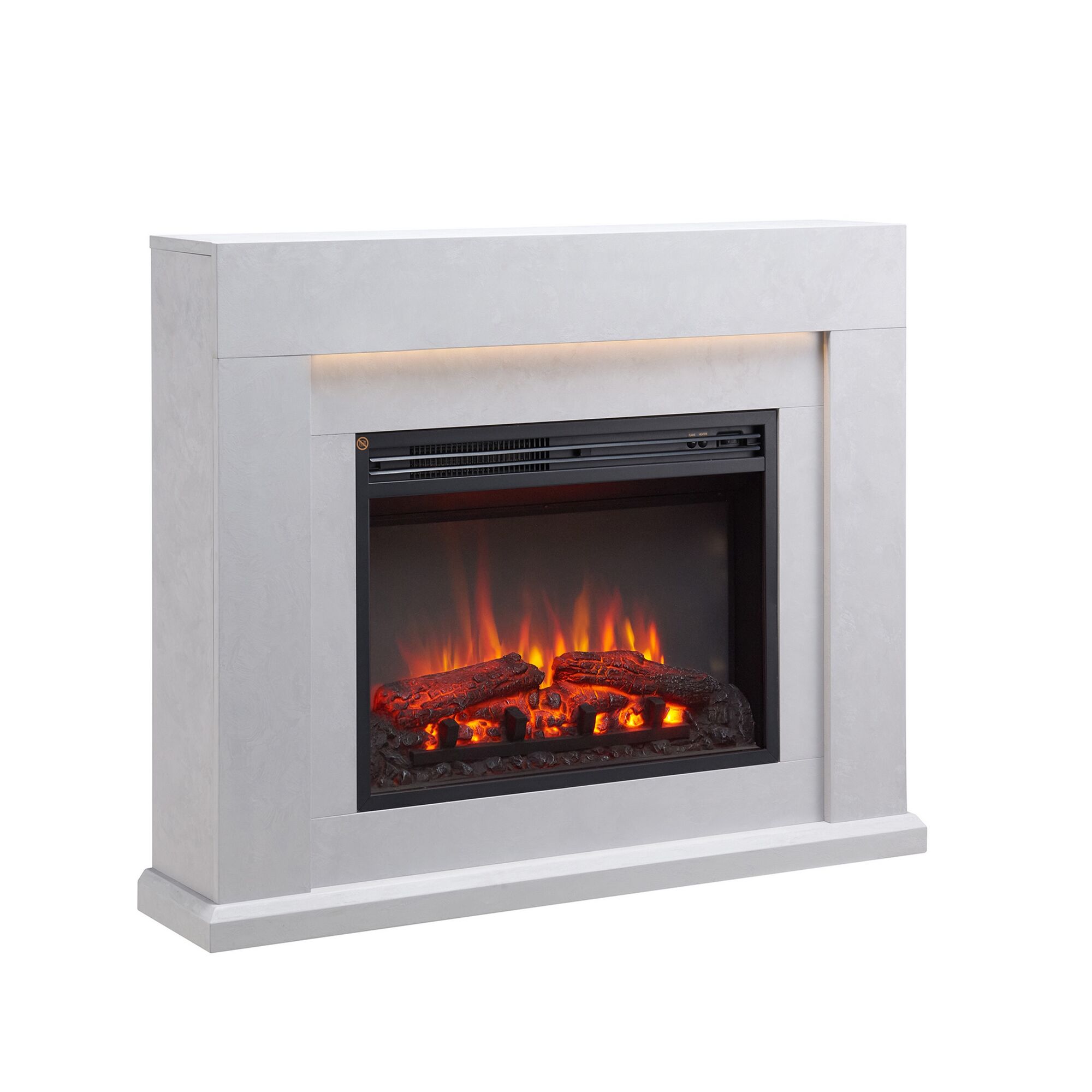 Weißer Elektrokamin mit Flammenillusion