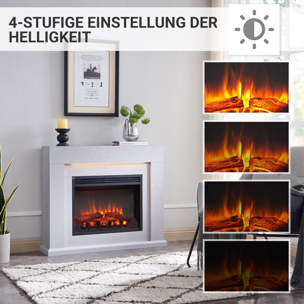 Elektrischer Kamin mit verschiedenen Helligkeitsstufen