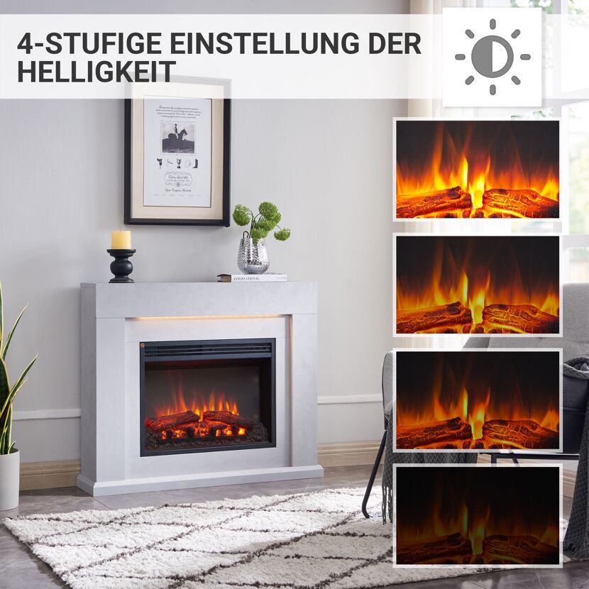 Elektrischer Kamin mit verschiedenen Helligkeitsstufen