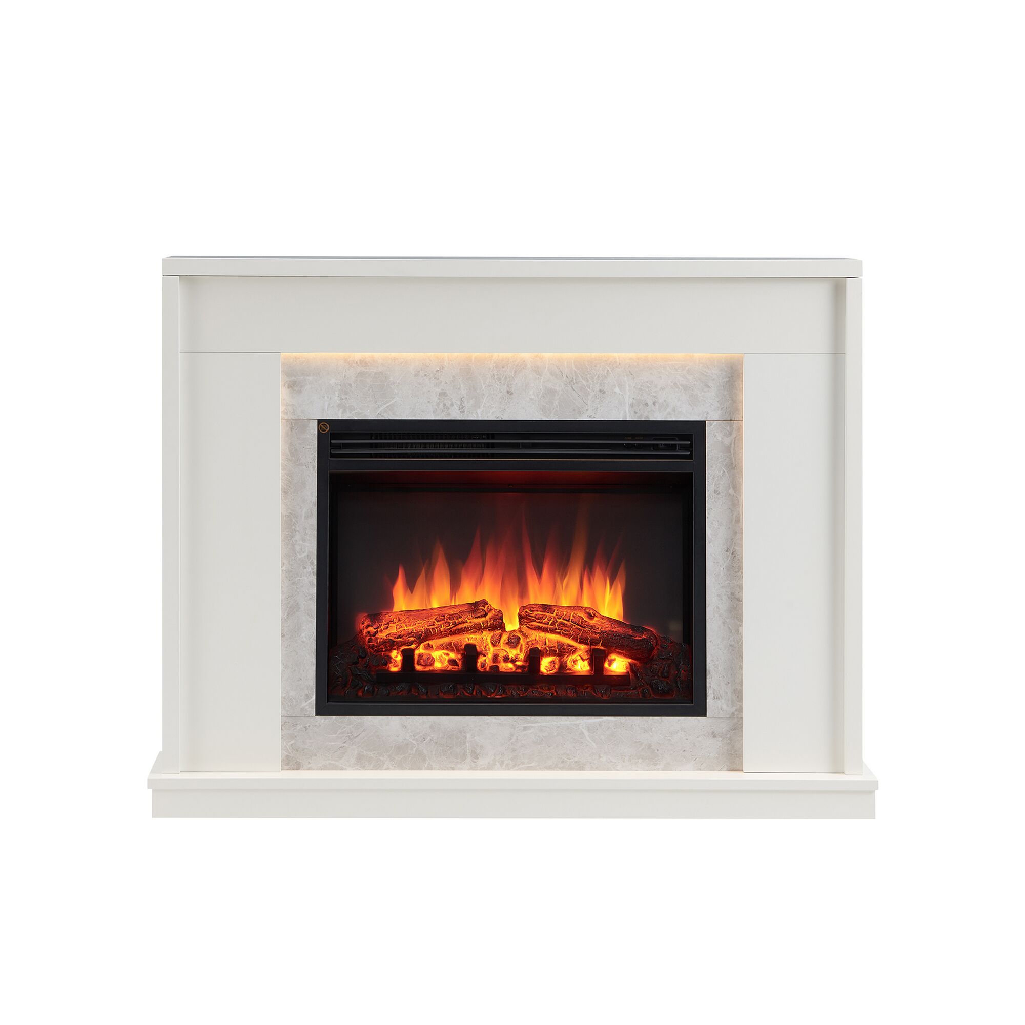 Weißer Elektrokamin mit Flammen