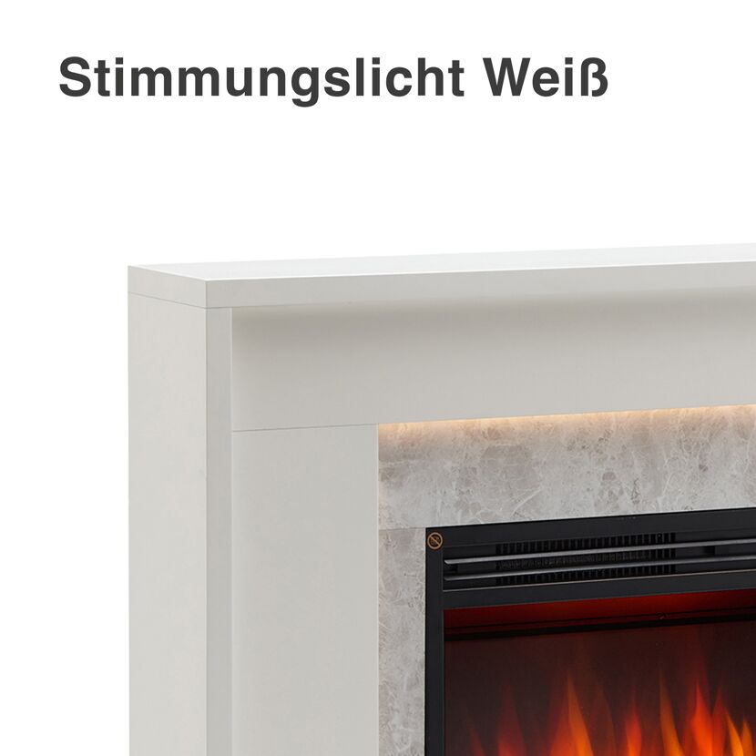 Weißer Elektrokamin mit Marmoroptik