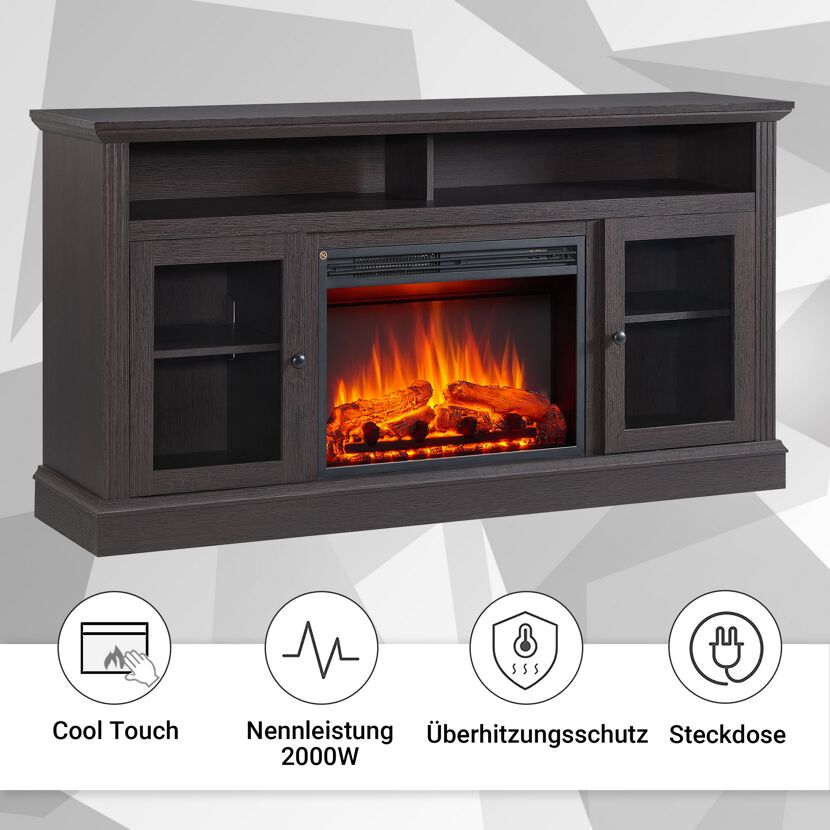Elektrokamin mit Glasvitrinen