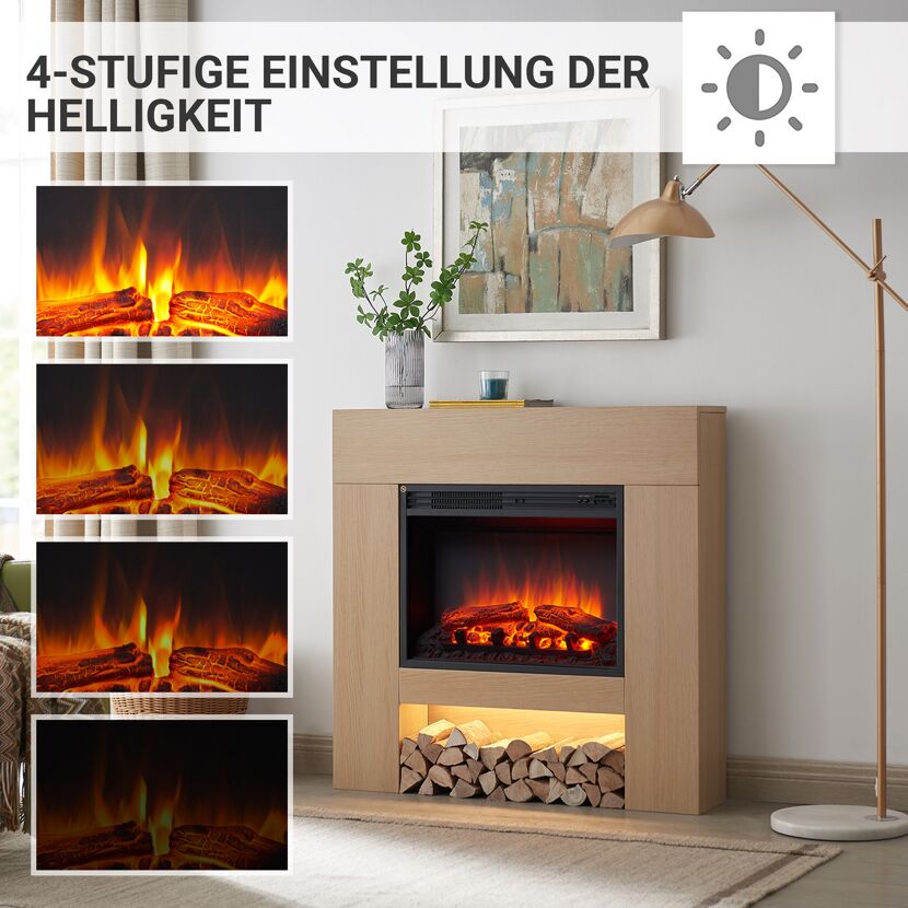 Elektrischer Kamin mit verschiedenen Helligkeitsstufen